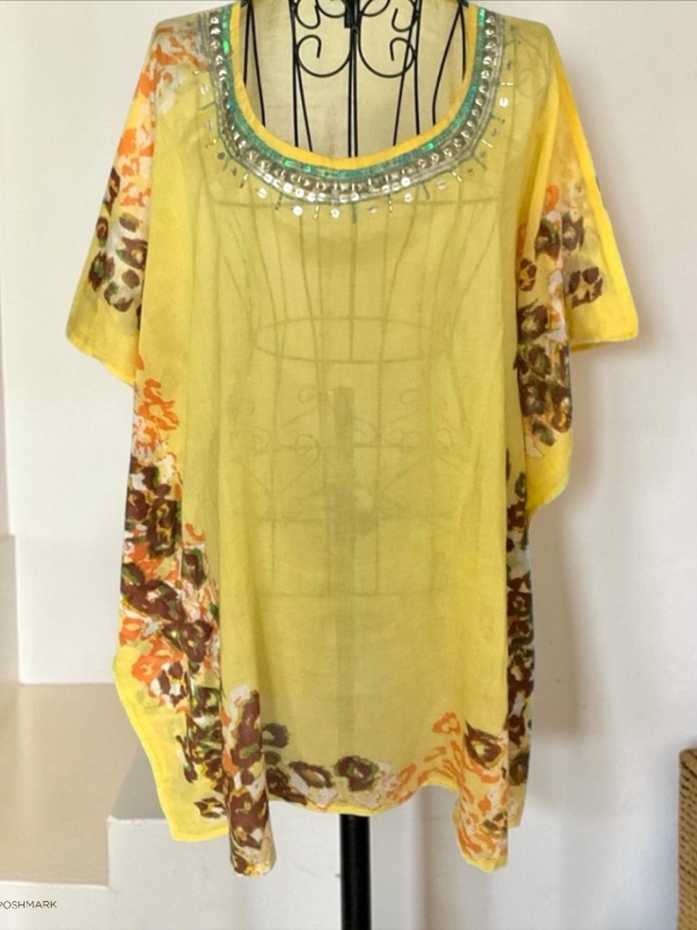 💖 Cynthia Rowley Yellow Cover Up with Embellished Neckline 💖